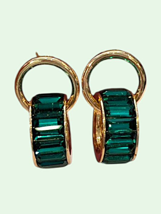 Green Baguette Hoop Earring