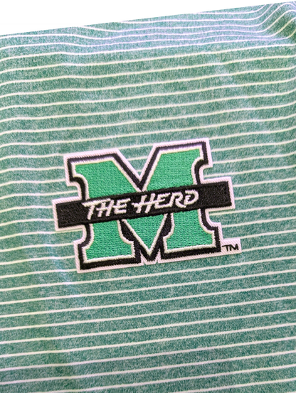Green and white striped fabric with 'The Herd' logo