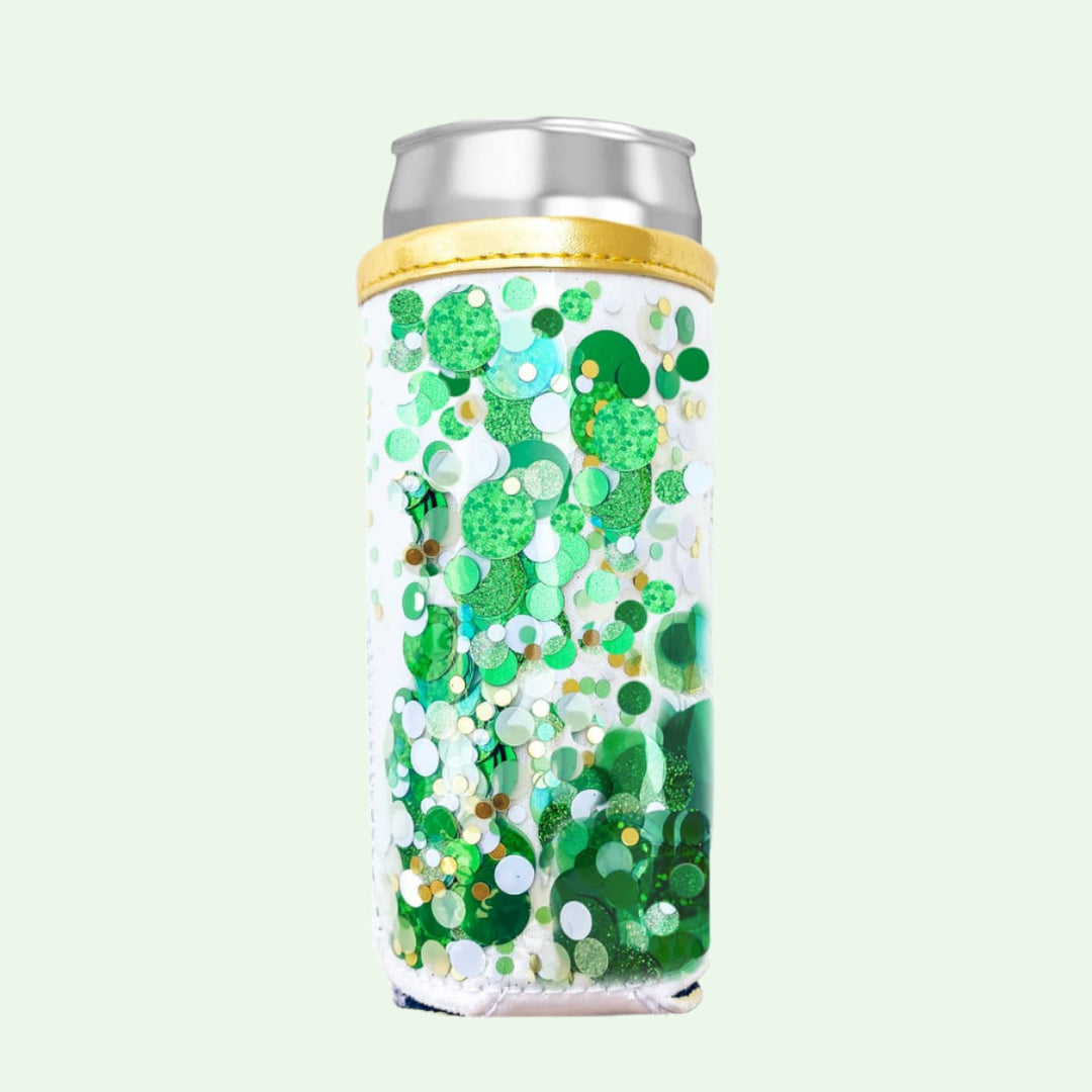 Tumbler with green and white pattern on a white background
