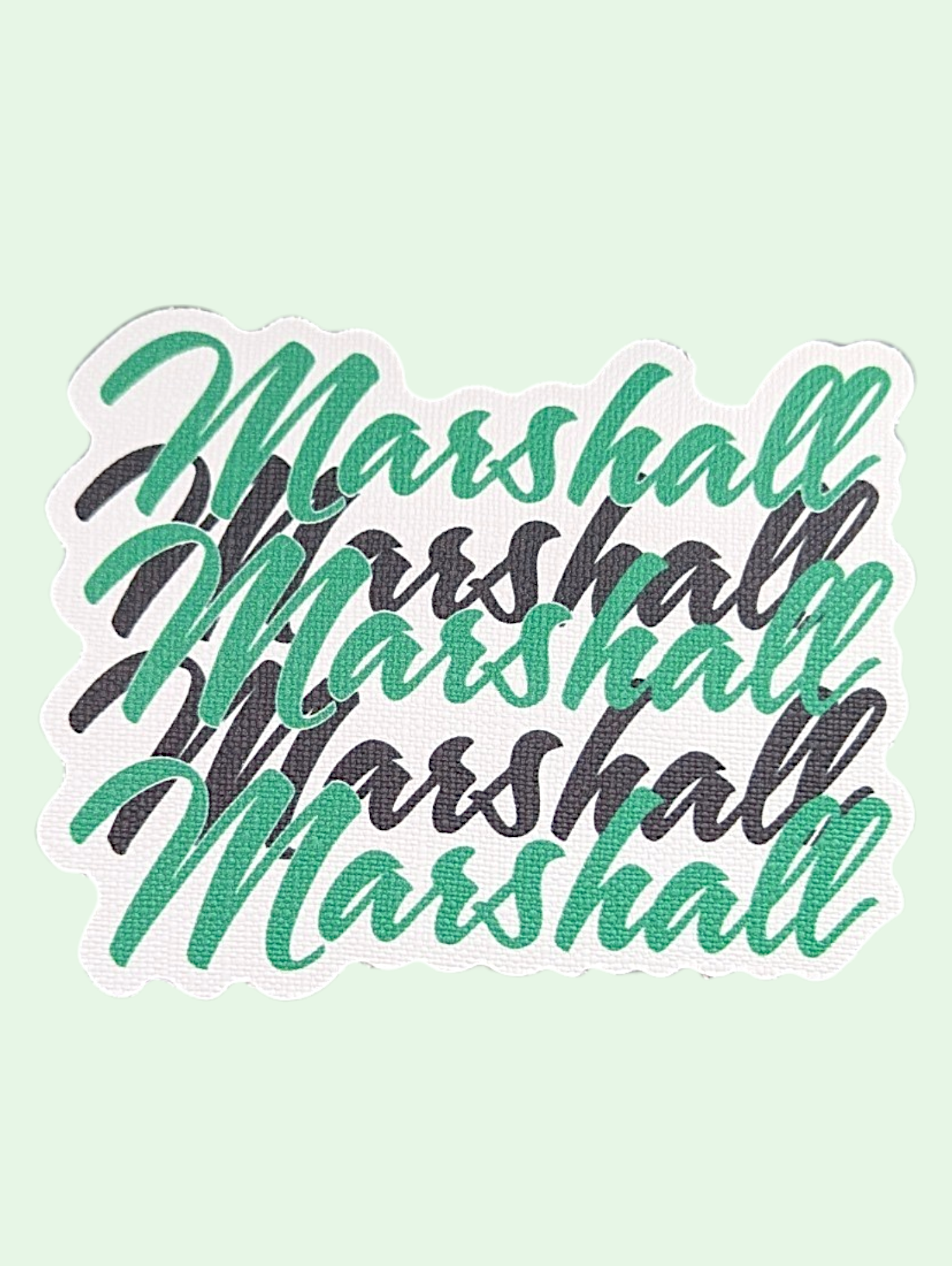 Repeating 'Marshall' text in different styles on a light green background
