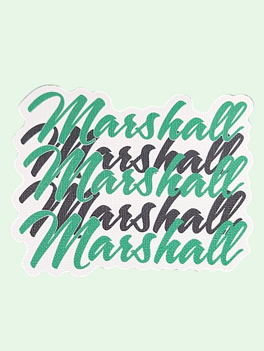 Repeating 'Marshall' text in different styles on a light green background