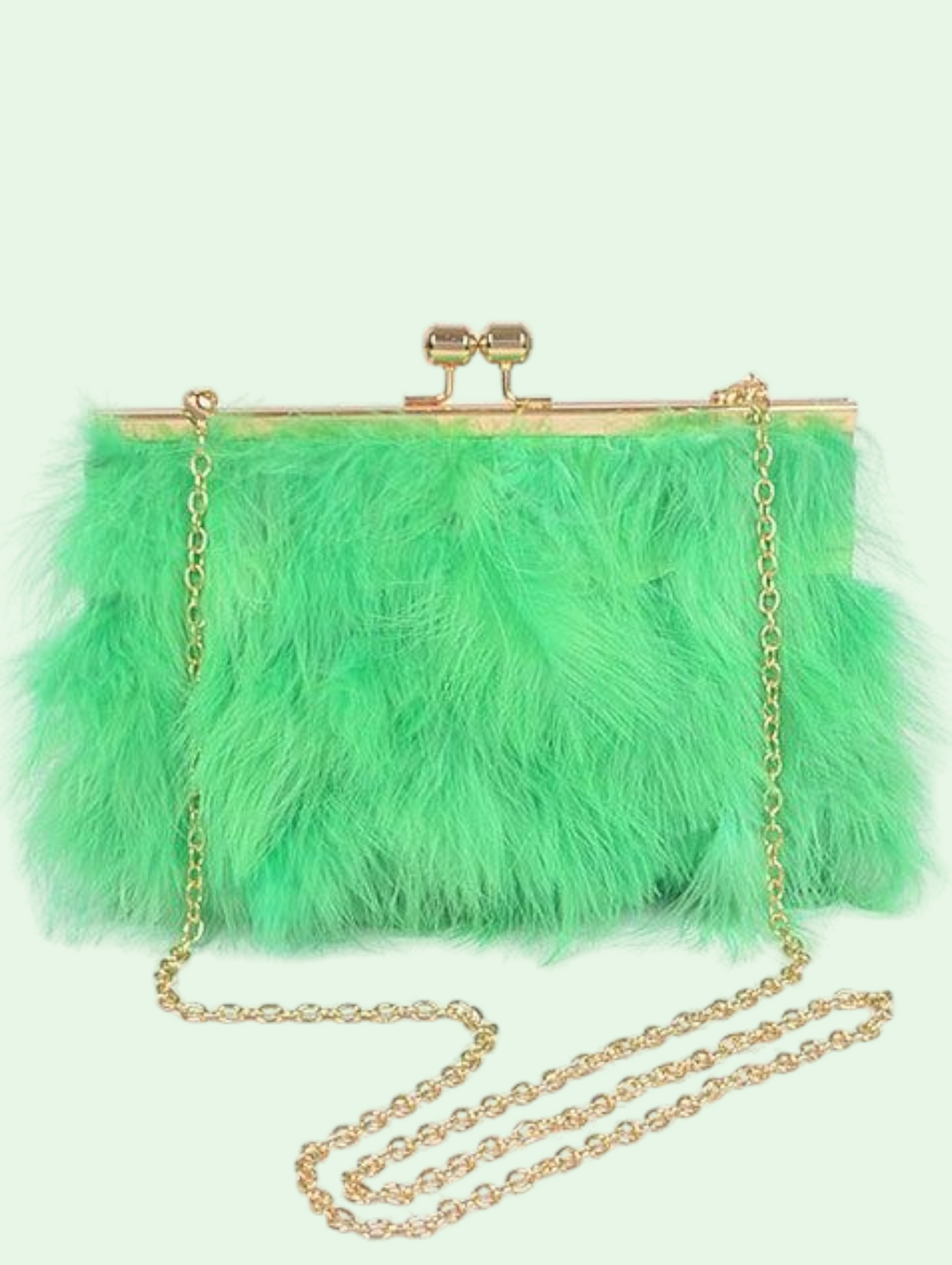 a studio shot of the feathered handbag