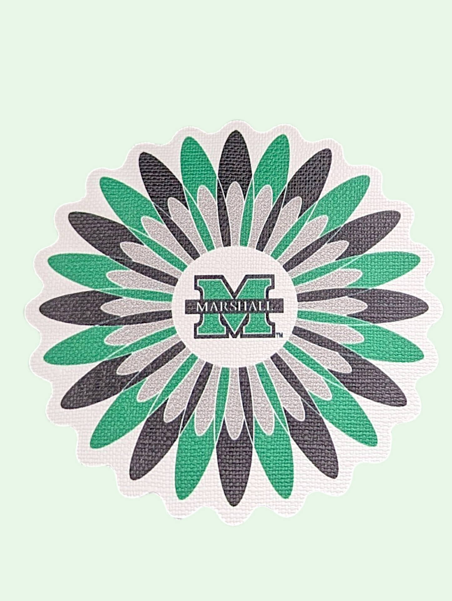 Floral design with Marshall logo on a light green background
