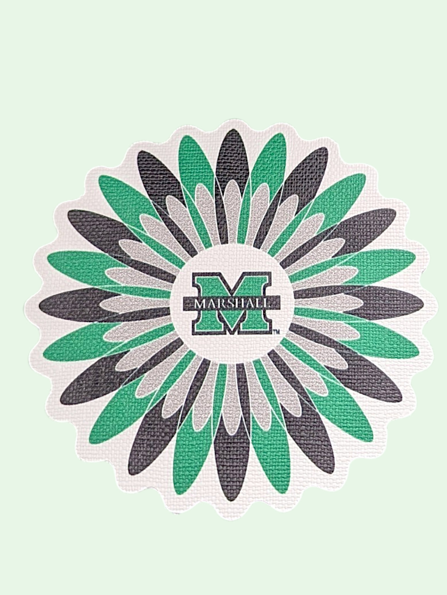 Floral design with Marshall logo on a light green background