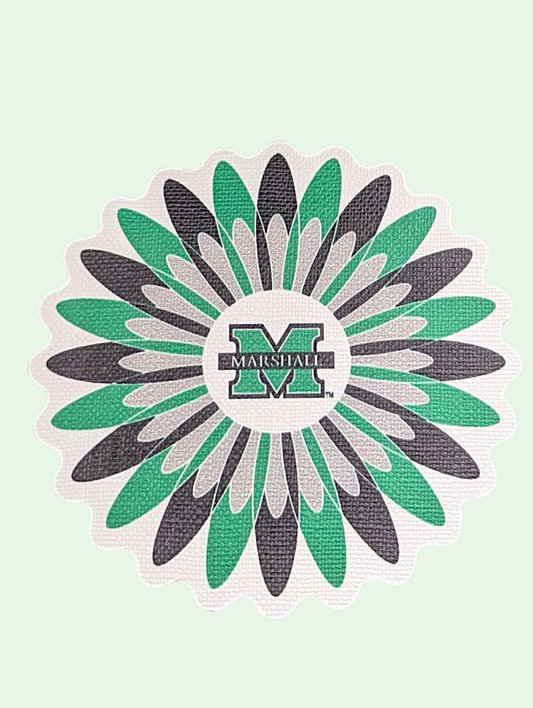 Floral design with Marshall logo on a light green background