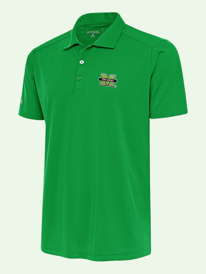 Green polo shirt with a logo on a white background