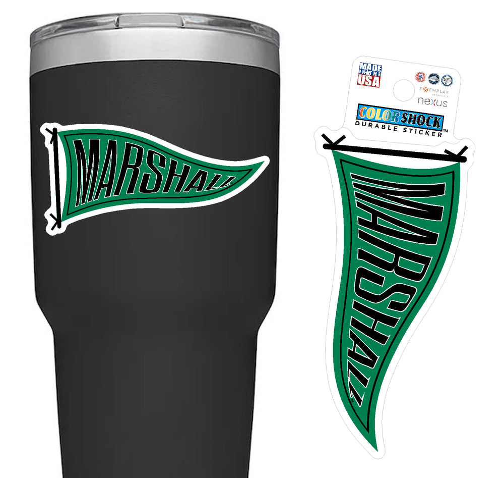 Black tumbler with 'Marshall' logo and Color Shock sticker on a white background