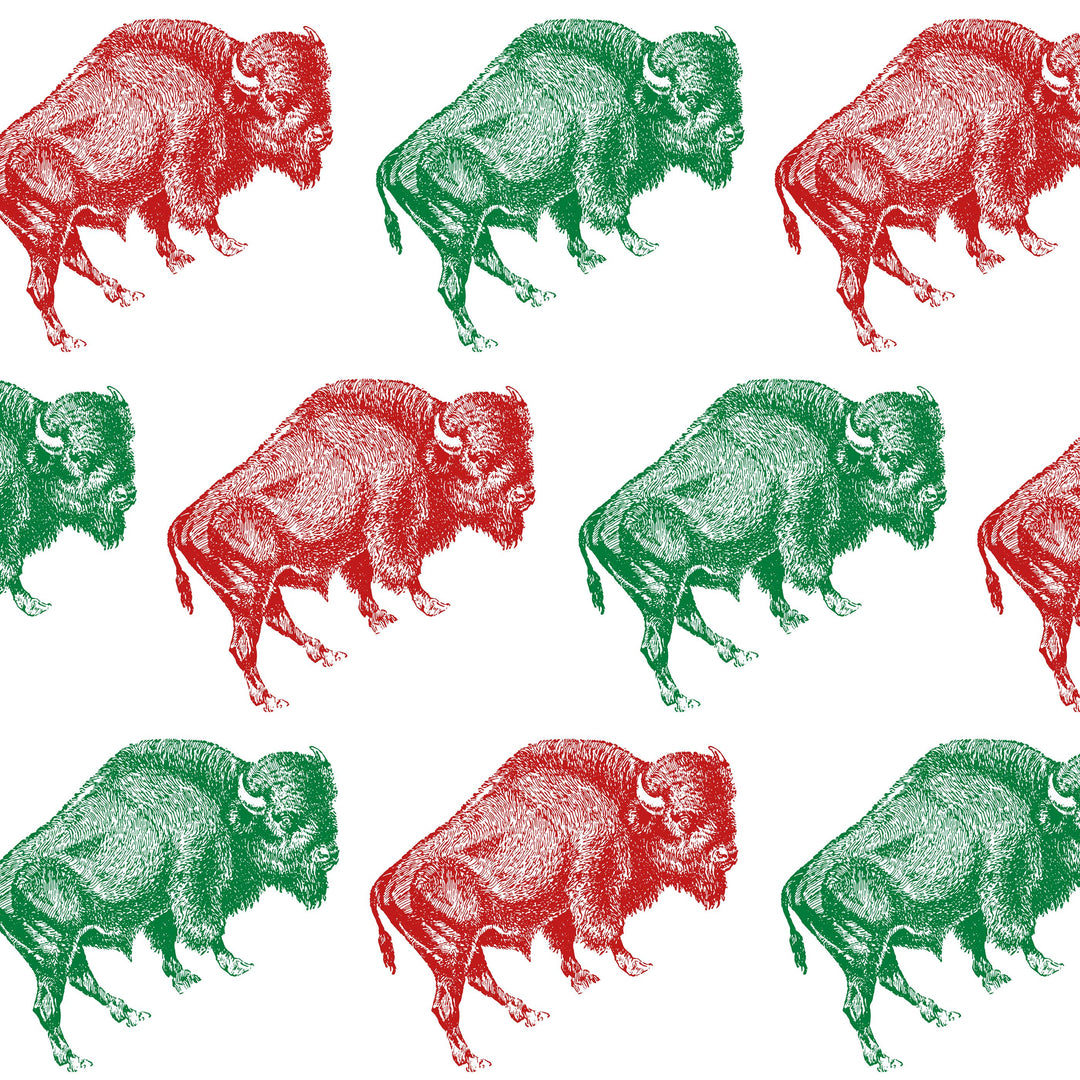 detail of paper showing alternating red and  green buffalo print