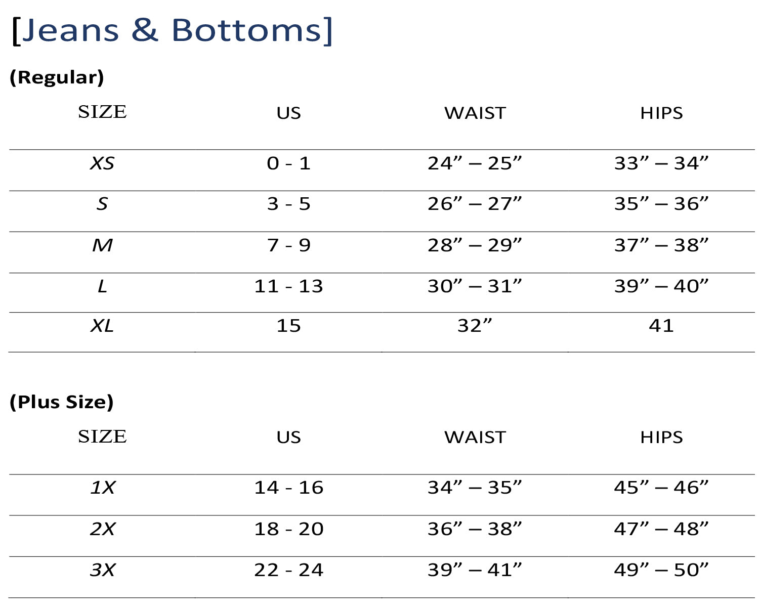 size chart for bagel products