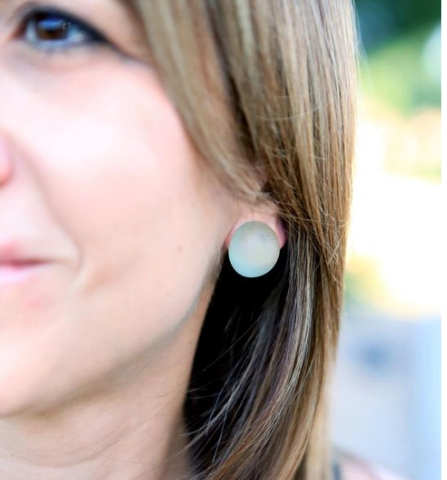 Kelly Green Frosted Retro Button Stud Earrings