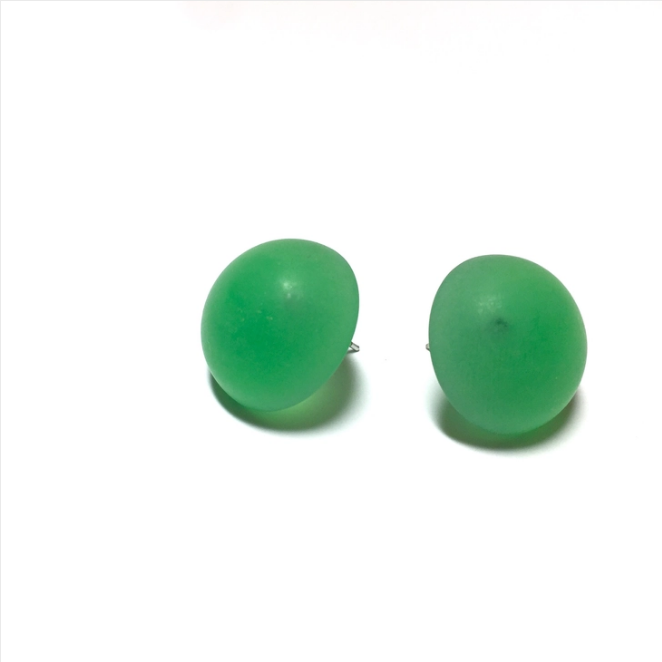 Kelly Green Frosted Retro Button Stud Earrings
