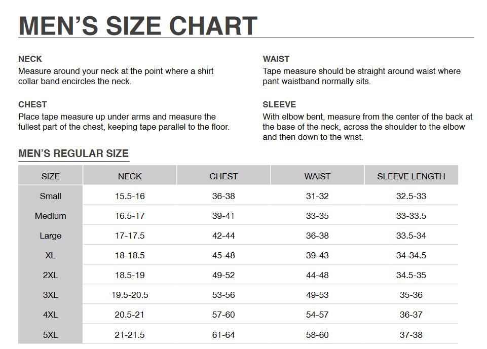 a cutter and buck size chart