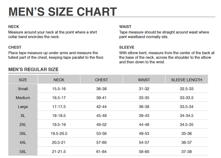 a cutter and buck size chart
