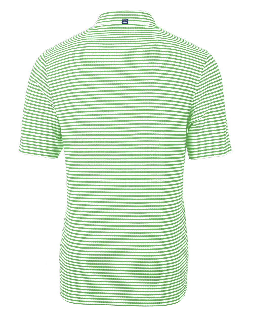  a back view of the eco pique striped polo