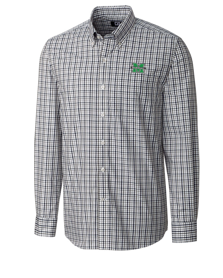 Marshall University Gray Plaid Button Up Shirt
